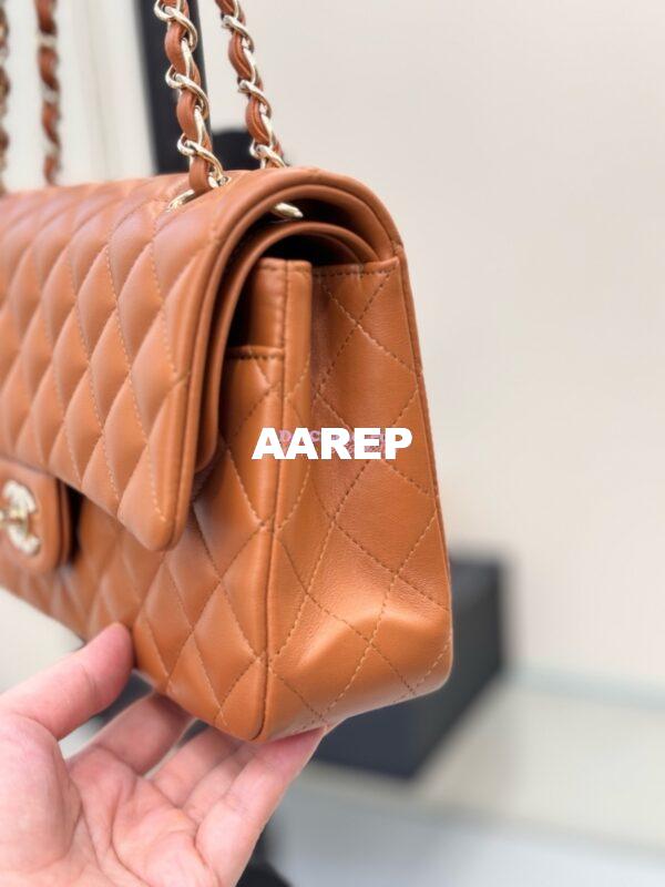 Replica Chanel CF 1112 Classic Flap Bag Qulited Lambskin with Light Gold Hardware in Caramel Brown 8