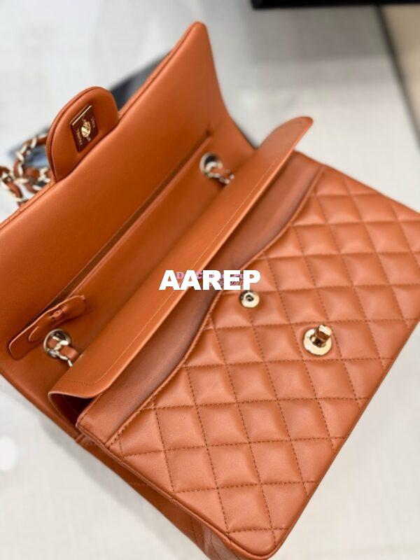 Replica Chanel CF 1112 Classic Flap Bag Qulited Lambskin with Light Gold Hardware in Caramel Brown 10