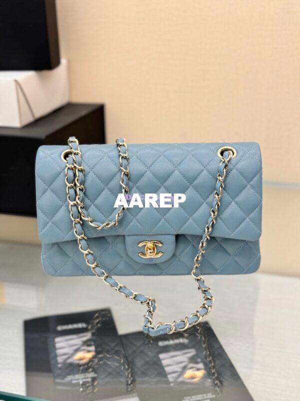 Replica Chanel CF 1112 Classic Flap Bag Qulited Lambskin with Light Gold Hardware in Ash Blue 3