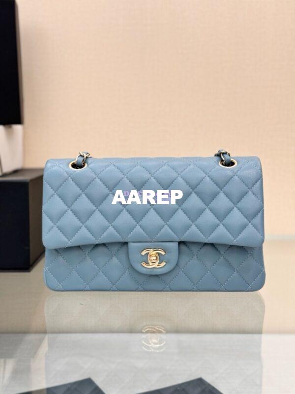 Replica Chanel CF 1112 Classic Flap Bag Qulited Lambskin with Light Gold Hardware in Ash Blue 4