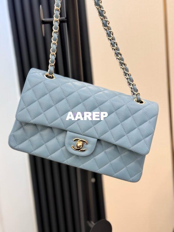 Replica Chanel CF 1112 Classic Flap Bag Qulited Lambskin with Light Gold Hardware in Ash Blue 5