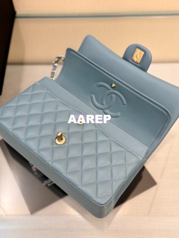 Replica Chanel CF 1112 Classic Flap Bag Qulited Lambskin with Light Gold Hardware in Ash Blue 9