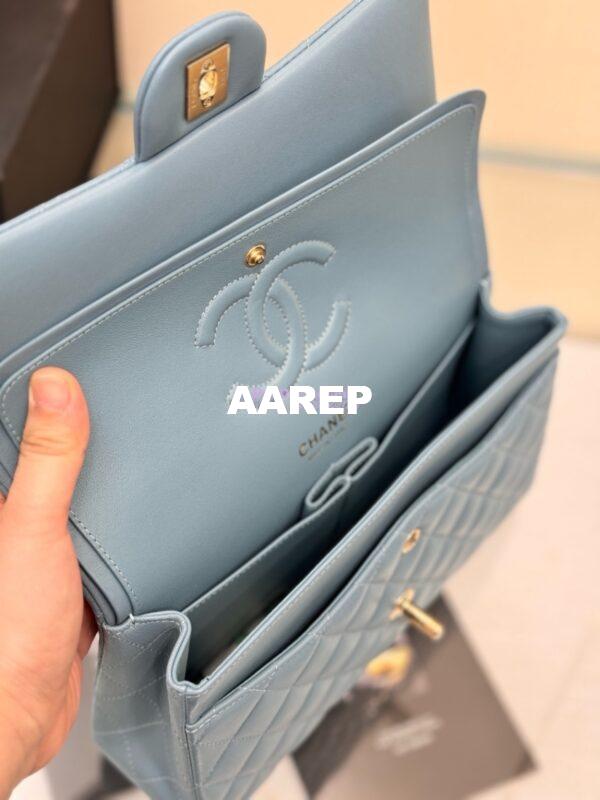 Replica Chanel CF 1112 Classic Flap Bag Qulited Lambskin with Light Gold Hardware in Ash Blue 11