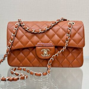 Replica Chanel Small Classic Double Flap Bag 23cm Lambskin Caramel Brown