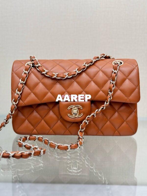 Replica Chanel Small Classic Double Flap Bag 23cm Lambskin Caramel Brown 3