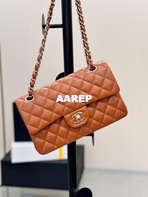 Replica Chanel Small Classic Double Flap Bag 23cm Lambskin Caramel Brown 4