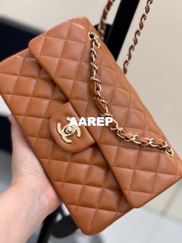 Replica Chanel Small Classic Double Flap Bag 23cm Lambskin Caramel Brown 5
