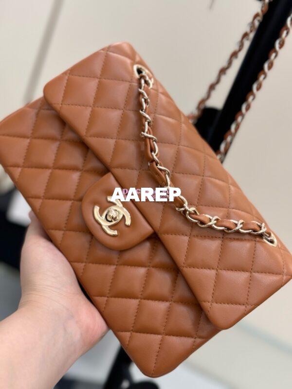 Replica Chanel Small Classic Double Flap Bag 23cm Lambskin Caramel Brown 6