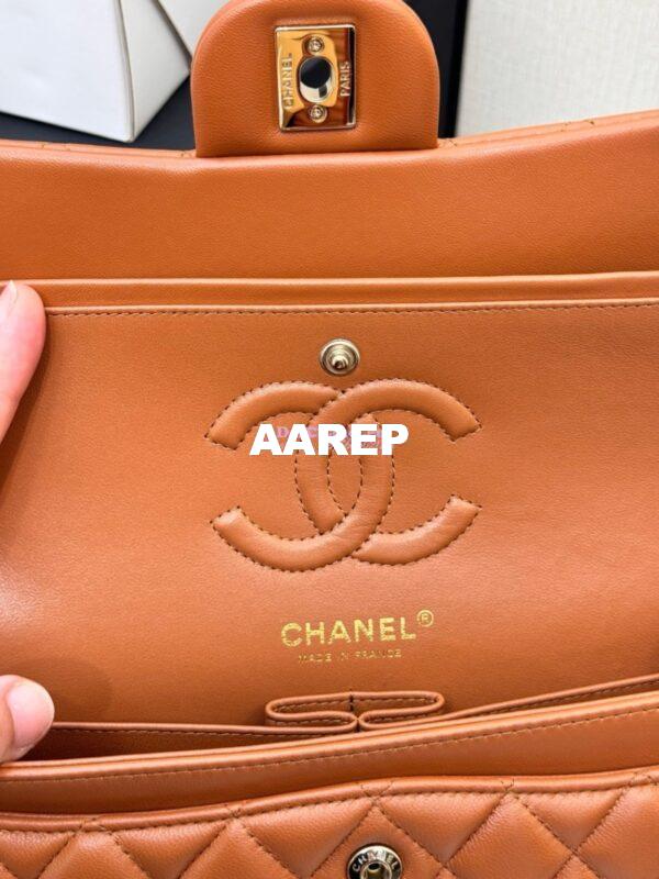 Replica Chanel Small Classic Double Flap Bag 23cm Lambskin Caramel Brown 12
