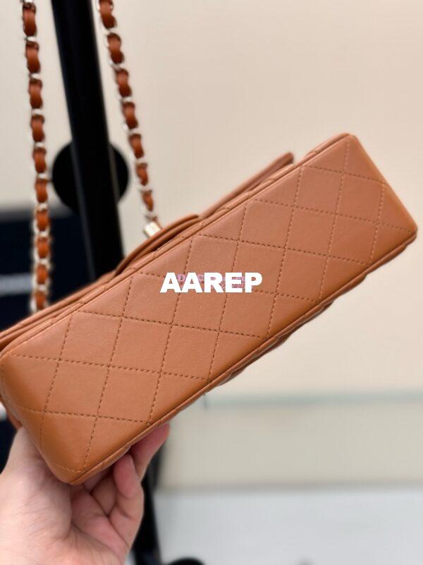 Replica Chanel Small Classic Double Flap Bag 23cm Lambskin Caramel Brown 14