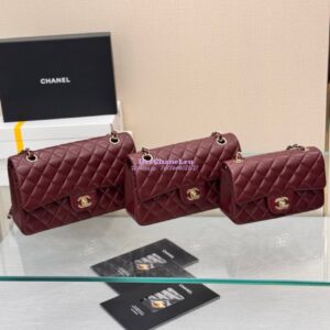Replica Chanel Small Classic Flap CF Bag Lambskin Shining Light Gold Hardware 20cm in Dark Burgundy 2