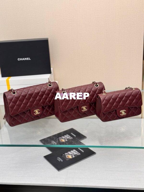 Replica Chanel Small Classic Flap CF Bag Lambskin Shining Light Gold Hardware 20cm in Dark Burgundy 4