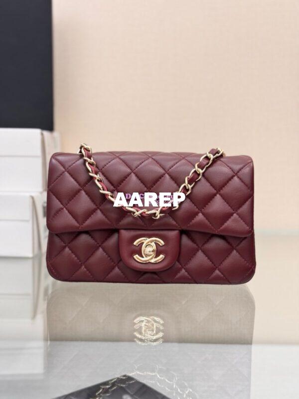 Replica Chanel Small Classic Flap CF Bag Lambskin Shining Light Gold Hardware 20cm in Dark Burgundy 5