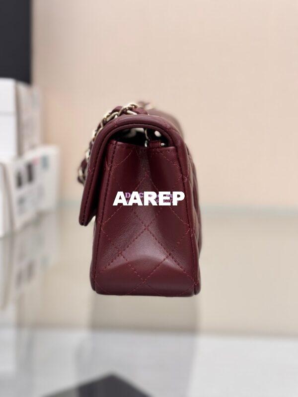 Replica Chanel Small Classic Flap CF Bag Lambskin Shining Light Gold Hardware 20cm in Dark Burgundy 7