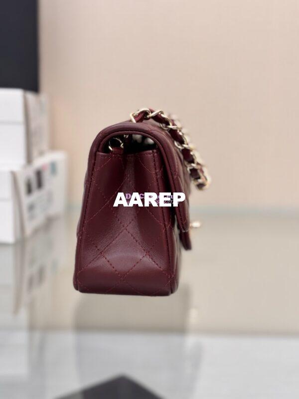 Replica Chanel Small Classic Flap CF Bag Lambskin Shining Light Gold Hardware 20cm in Dark Burgundy 8