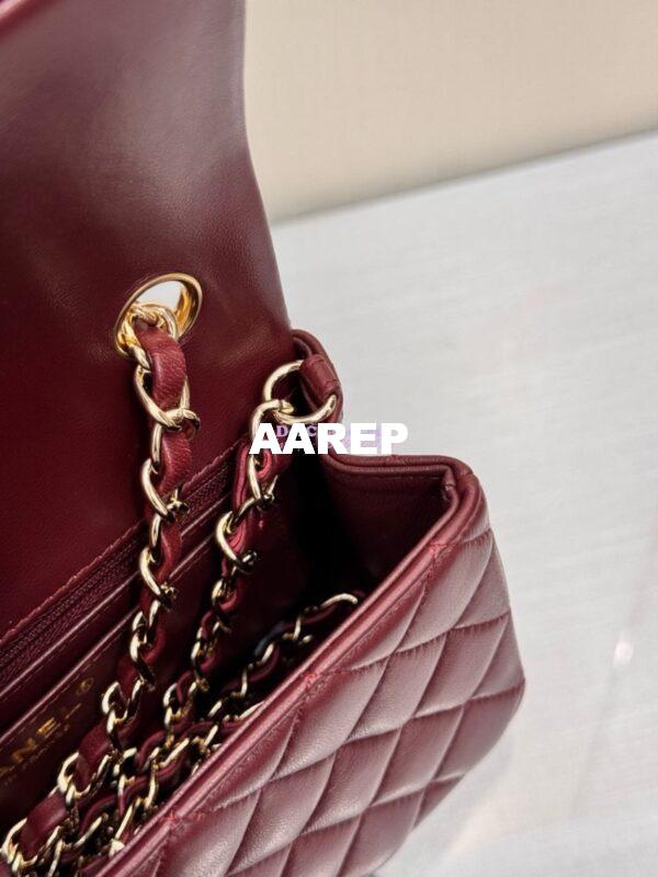 Replica Chanel Small Classic Flap CF Bag Lambskin Shining Light Gold Hardware 20cm in Dark Burgundy 10