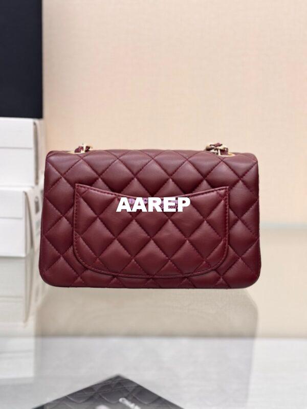 Replica Chanel Small Classic Flap CF Bag Lambskin Shining Light Gold Hardware 20cm in Dark Burgundy 13