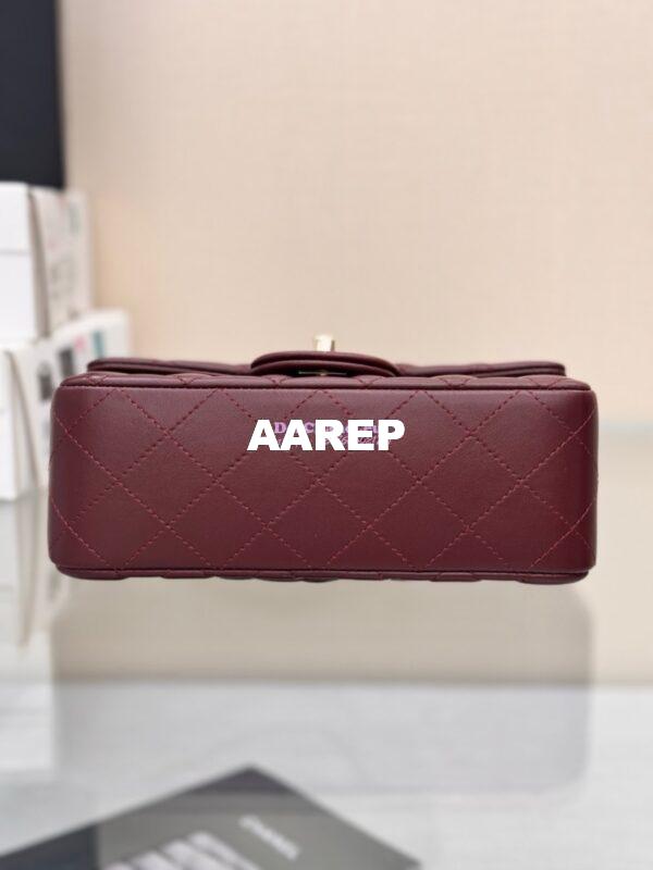 Replica Chanel Small Classic Flap CF Bag Lambskin Shining Light Gold Hardware 20cm in Dark Burgundy 14