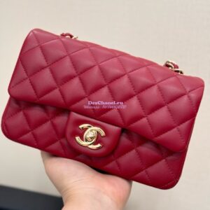 Replica Chanel Small Classic Flap CF Bag Lambskin Shining Light Gold Hardware 20cm in Deep Red 2