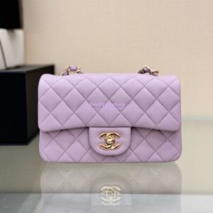 Replica Chanel Small Classic Flap CF Bag Lambskin Shining Light Gold Hardware 20cm in Lotus pink 2