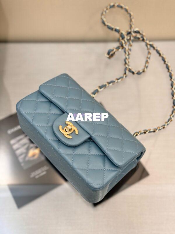 Replica Chanel Small Classic Flap CF Bag Lambskin Shining Light Gold Hardware 20cm in Ash Blue 6