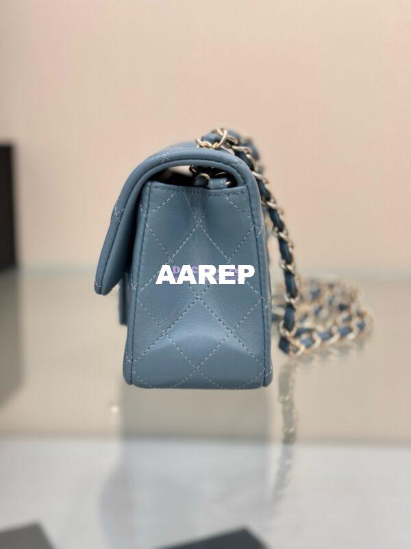 Replica Chanel Small Classic Flap CF Bag Lambskin Shining Light Gold Hardware 20cm in Ash Blue 8