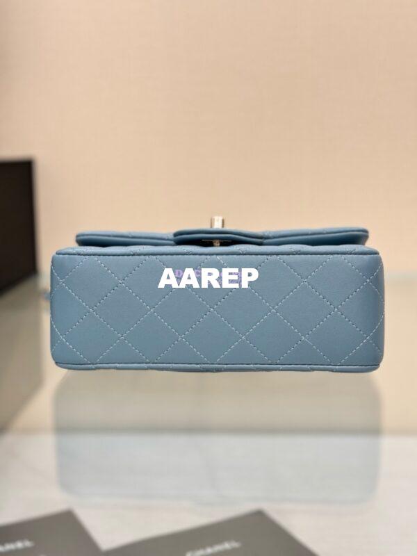 Replica Chanel Small Classic Flap CF Bag Lambskin Shining Light Gold Hardware 20cm in Ash Blue 11