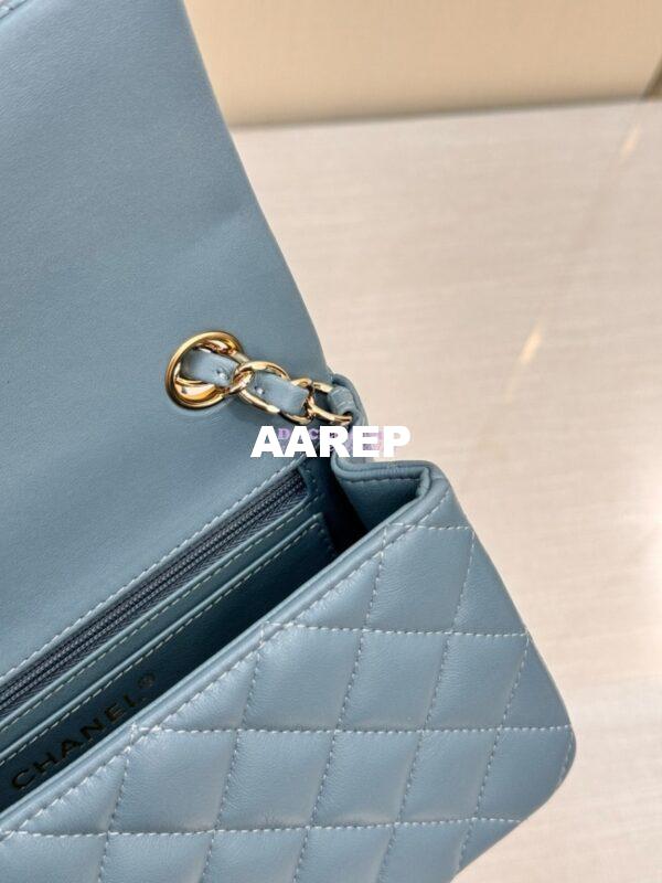Replica Chanel Small Classic Flap CF Bag Lambskin Shining Light Gold Hardware 20cm in Ash Blue 13