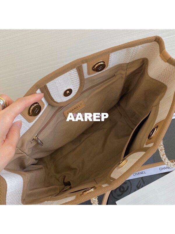 Replica Chanel Deauville Mixed Fibers Calfskin Shopping Bag A66943 Beige 6