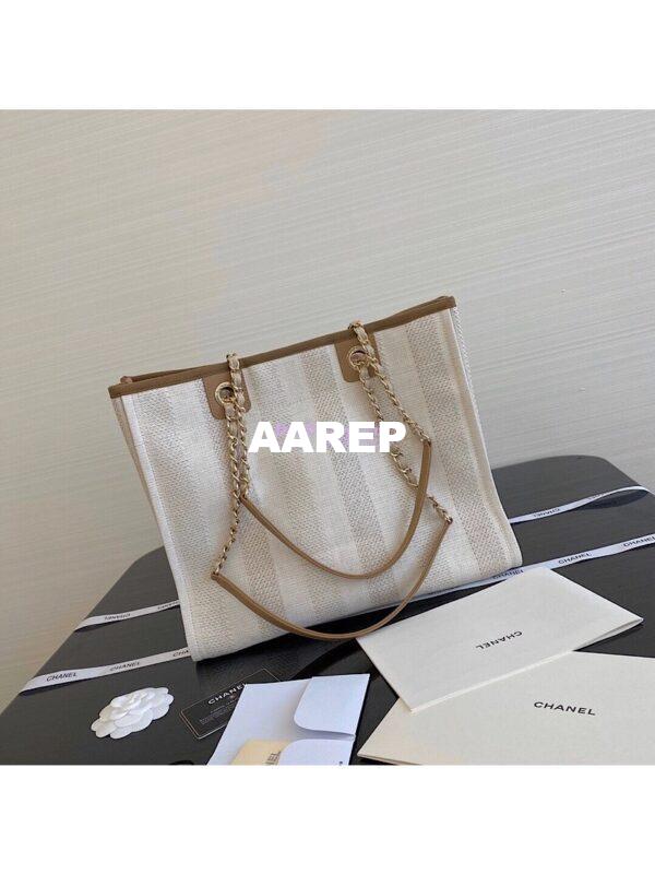 Replica Chanel Deauville Mixed Fibers Calfskin Shopping Bag A66943 Beige 10