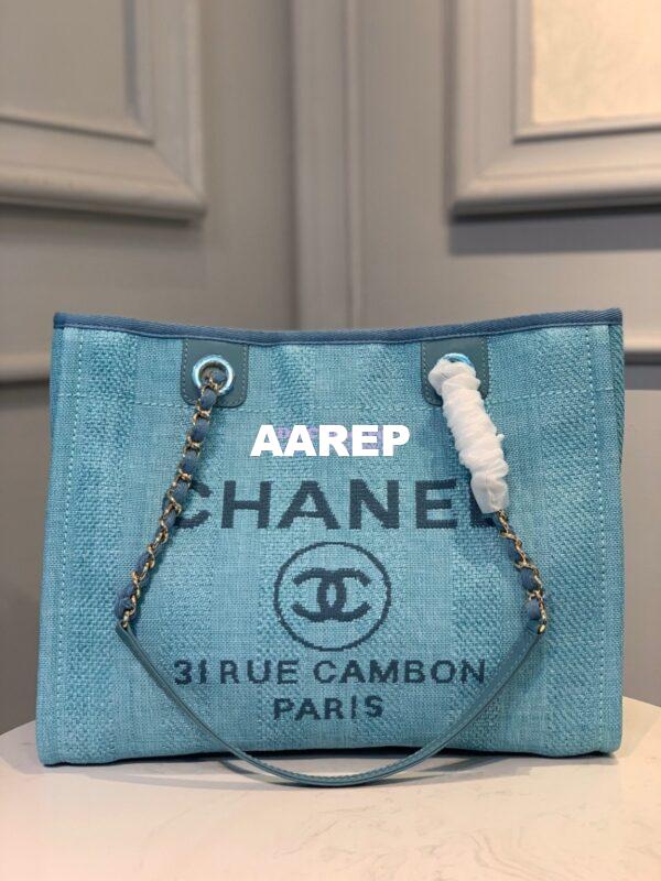 Replica Chanel Deauville Mixed Fibers Calfskin Shopping Bag A66943 Blue