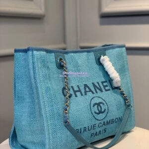Replica Chanel Deauville Mixed Fibers Calfskin Shopping Bag A66943 Blue 2