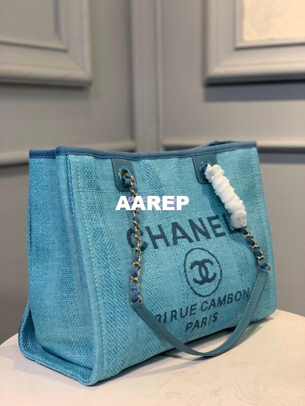 Replica Chanel Deauville Mixed Fibers Calfskin Shopping Bag A66943 Blue 2