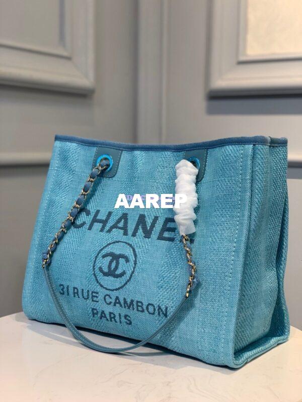 Replica Chanel Deauville Mixed Fibers Calfskin Shopping Bag A66943 Blue 3