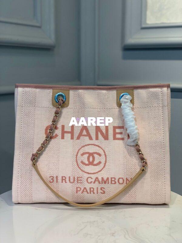 Replica Chanel Deauville Mixed Fibers Calfskin Shopping Bag A66943 Pink