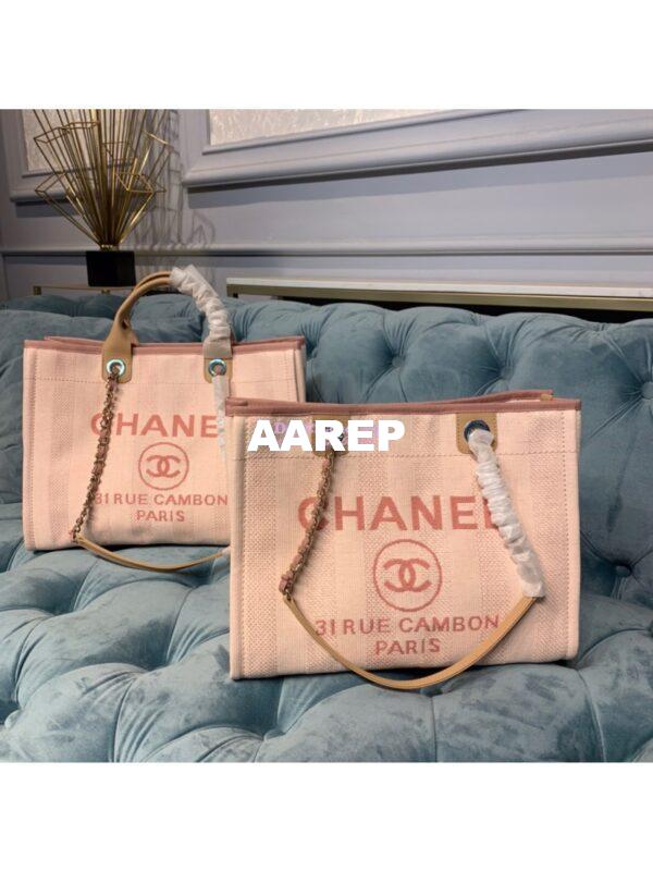 Replica Chanel Deauville Mixed Fibers Calfskin Shopping Bag A66943 Pink 2