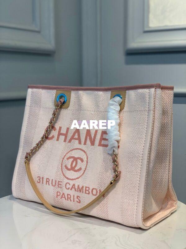 Replica Chanel Deauville Mixed Fibers Calfskin Shopping Bag A66943 Pink 3
