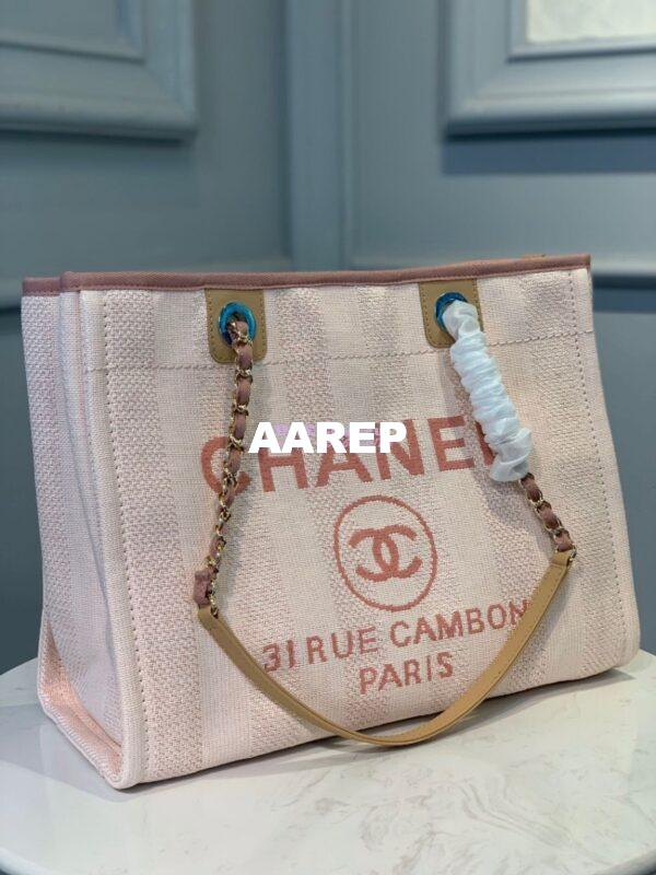 Replica Chanel Deauville Mixed Fibers Calfskin Shopping Bag A66943 Pink 4