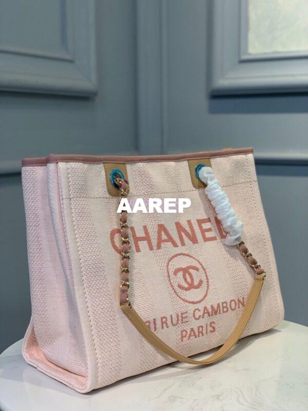 Replica Chanel Deauville Mixed Fibers Calfskin Shopping Bag A66943 Pink 5