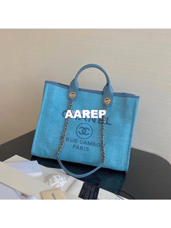 Replica Chanel Deauville Mixed Fibers Calfskin Shopping Bag A66941 Green