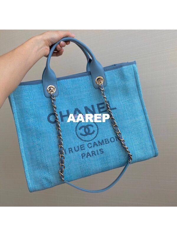 Replica Chanel Deauville Mixed Fibers Calfskin Shopping Bag A66941 Green 2