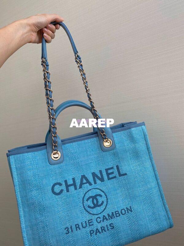 Replica Chanel Deauville Mixed Fibers Calfskin Shopping Bag A66941 Green 3