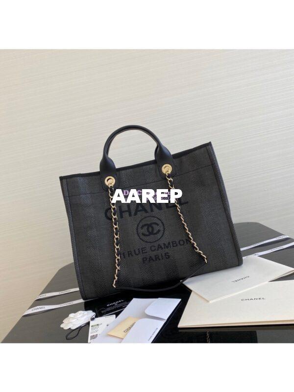 Replica Chanel Deauville Mixed Fibers Calfskin Shopping Bag A66941 Black