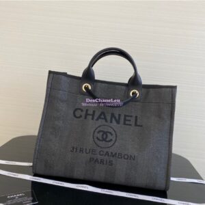 Replica Chanel Deauville Mixed Fibers Calfskin Shopping Bag A66941 Black 2
