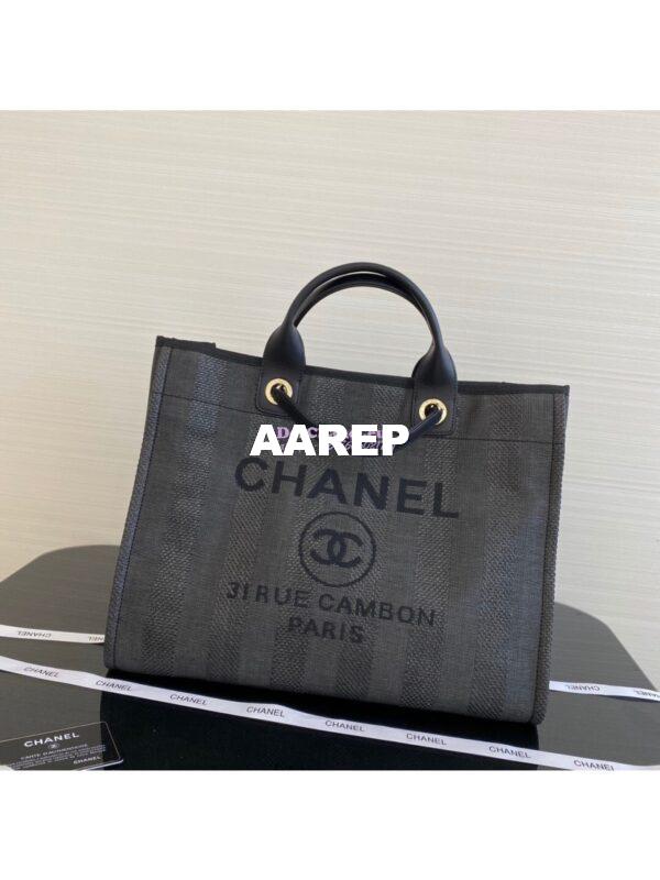 Replica Chanel Deauville Mixed Fibers Calfskin Shopping Bag A66941 Black 2