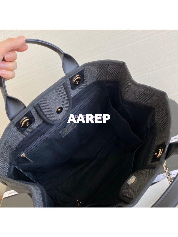 Replica Chanel Deauville Mixed Fibers Calfskin Shopping Bag A66941 Black 6