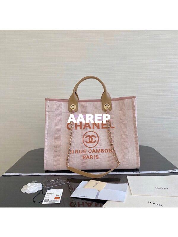 Replica Chanel Deauville Mixed Fibers Calfskin Shopping Bag A66941 Pink 3