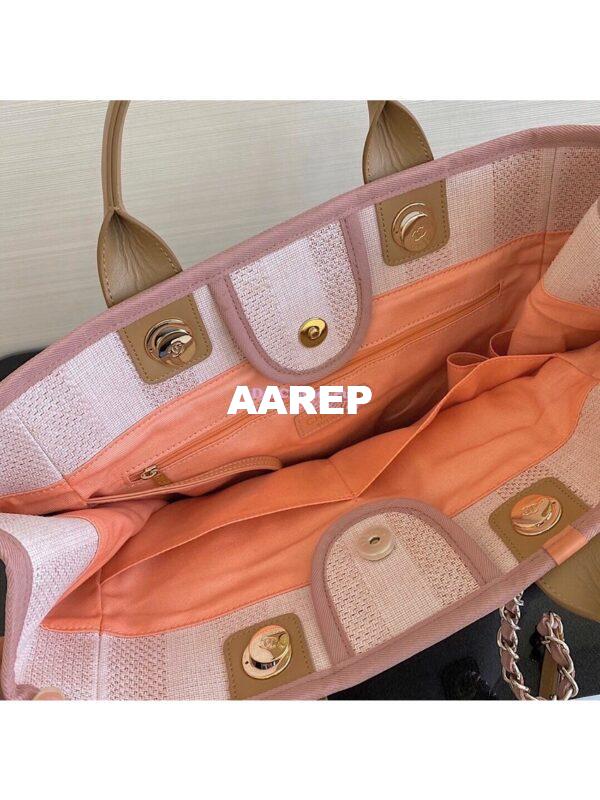 Replica Chanel Deauville Mixed Fibers Calfskin Shopping Bag A66941 Pink 9