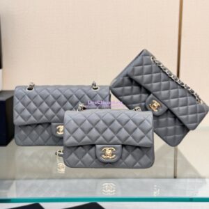 Replica Chanel Small Classic Flap CF Bag Lambskin Shining Light Gold Hardware 20cm in Luxe Grey