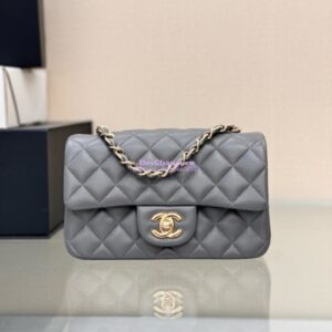 Replica Chanel Small Classic Flap CF Bag Lambskin Shining Light Gold Hardware 20cm in Luxe Grey 2